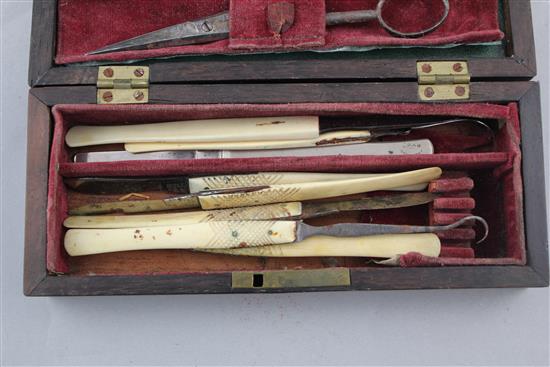 A 19th century rectangular calamander surgeons box, 7.75in.